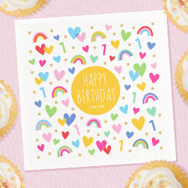 Rainbow Hearts 1:a Birthday Party Namn Gult Pappersservett