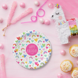 Rainbow Hearts 2:a födelsedag Party Anpassat namn 