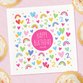Rainbow Hearts 2:a födelsedag Party Anpassat namn Pappersservett