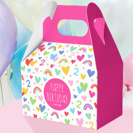 Rainbow Hearts 2:a födelsedag Party Namn Rosa Presentaskar