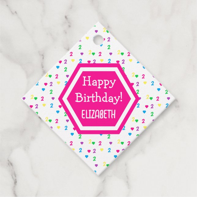 Rainbow Hearts 2:a födelsedagen Gåvor Etiketter (Framsida)