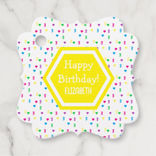 Rainbow Hearts 3:e födelsedagen Gåvor Etiketter (Framsida)