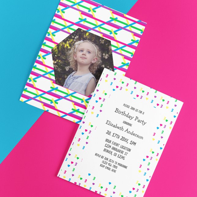 Rainbow Hearts 3:e födelsedagen Inbjudningar (Skapare uppladdad)