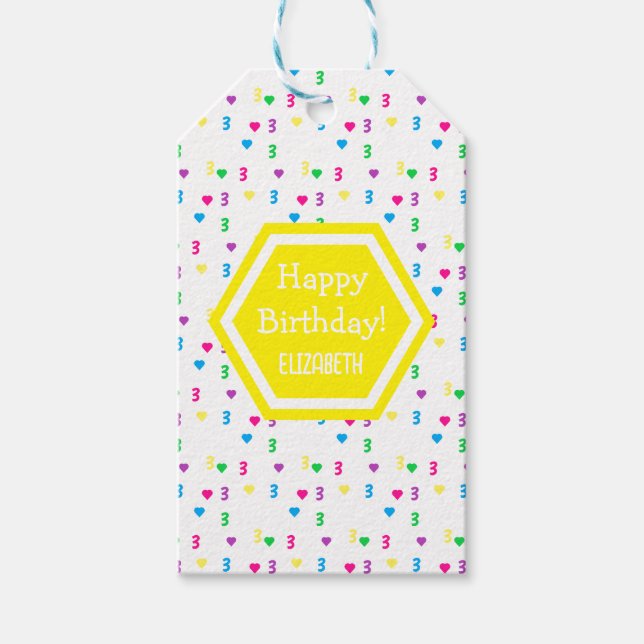 Rainbow Hearts 3:e födelsedagen Presentetikett (Framsidan)