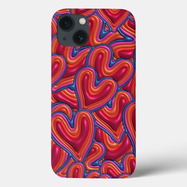Rainbow Hearts 3D Inflated Puffy Iphone case (Baksida)
