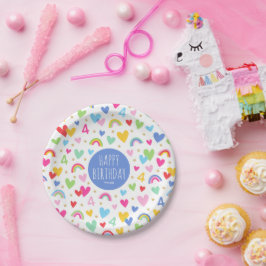 Rainbow Hearts 4e födelsedagen Party Eget namn Blu