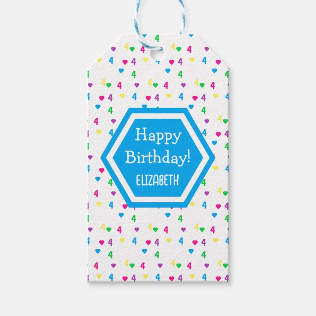 Rainbow Hearts 4e födelsedagen Presentetikett (Framsidan)