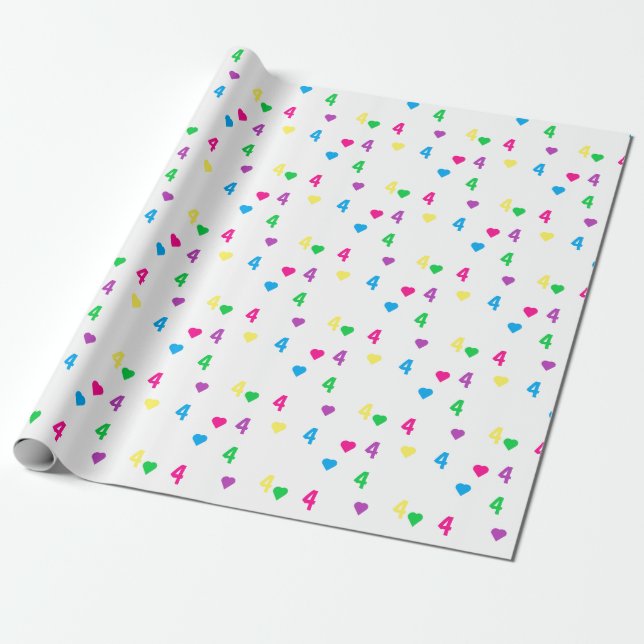 Rainbow Hearts 4e födelsedagen Presentpapper (Utrullad)