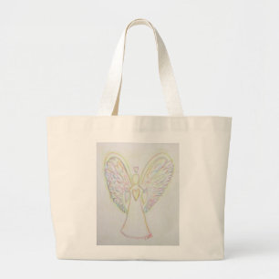 Rainbow Hearts Angel Art Tote Bag Jumbo Tygkasse