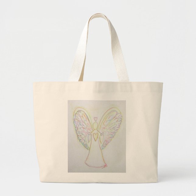 Rainbow Hearts Angel Art Tote Bag Jumbo Tygkasse (Framsidan)