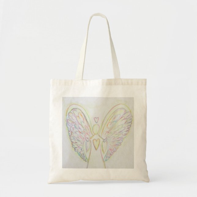 Rainbow Hearts Angel Art Tote Bag Tygkasse (Framsidan)