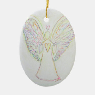Rainbow Hearts Angel Helgdag Gift Ornaments Julgransprydnad Keramik