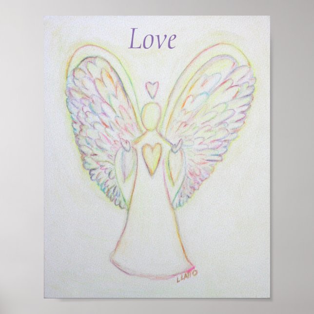 Rainbow Hearts Angel Kärlek Art Anpassningsbar Pos Poster (Framsidan)