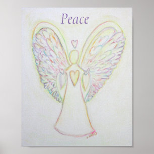 Rainbow Hearts Angel Peace Art Anpassningsbar Post Poster