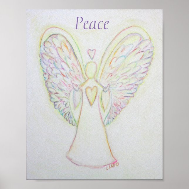 Rainbow Hearts Angel Peace Art Anpassningsbar Post Poster (Framsidan)