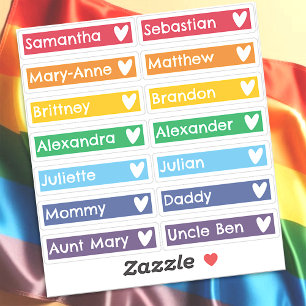 Rainbow Hearts Anpassningsbar Guest List Namn Klistermärken