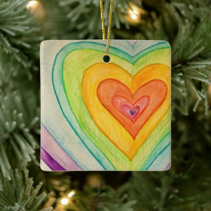 Rainbow Hearts Anpassningsbar Helgdag Gift Ornamen Julgransprydnad Keramik