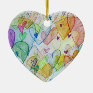 Rainbow Hearts Art Anpassningsbar Helgdag Gift Orn Julgransprydnad Keramik