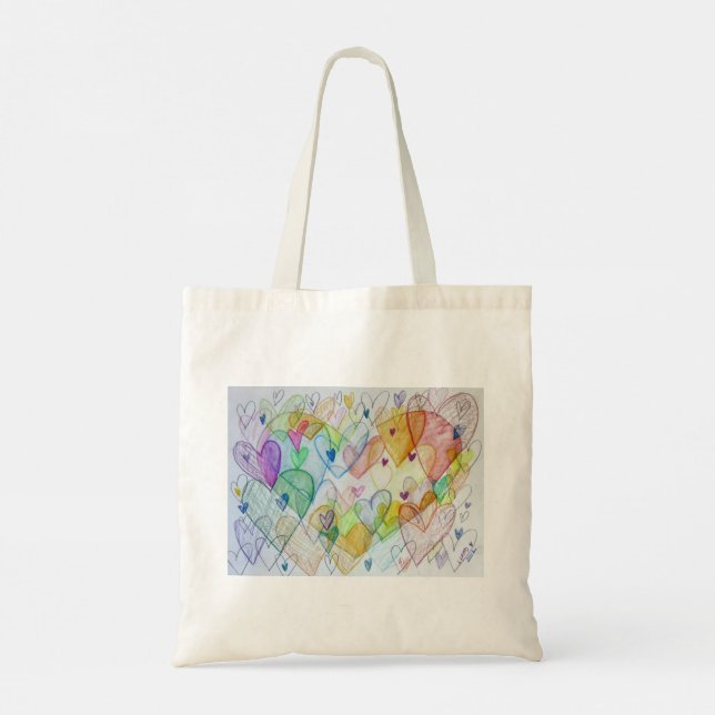 Rainbow Hearts Art Inspirational Tote Bag Tygkasse (Baksida)