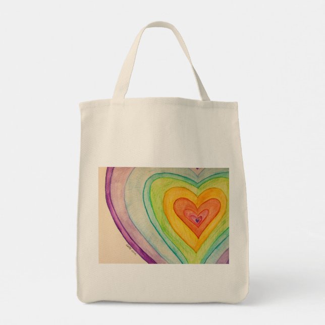 Rainbow Hearts Art Inspirational Tote Bag Tygkasse (Baksida)