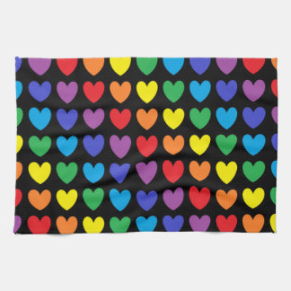 Rainbow Hearts Black Kökshandduk