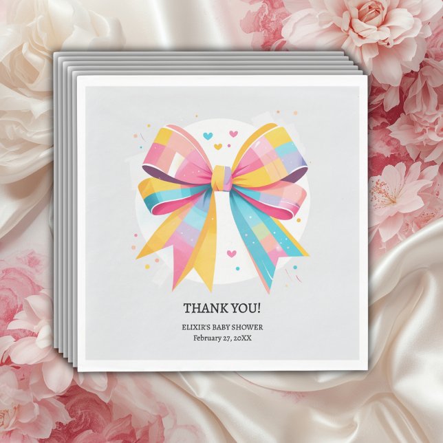 Rainbow Hearts Bow Baby Shower Pappersservett (Skapare uppladdad)
