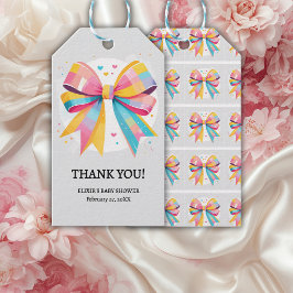 Rainbow Hearts Bow Baby Shower Presentetikett