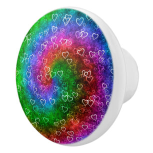 Rainbow Hearts Ceramic Knob Knopp
