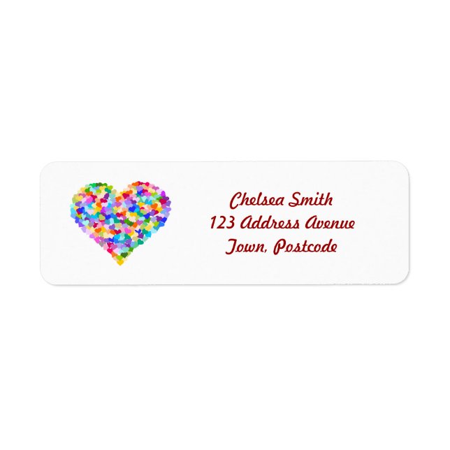 Rainbow Hearts Confetti Returadress Etikett (Framsidan)