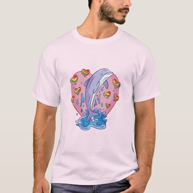 Rainbow Hearts Dolphin T-Shirt (Framsida)