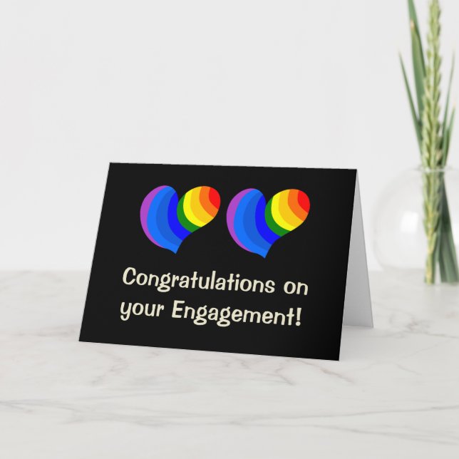 Rainbow Hearts Förlovning Card för ett gaypar Kort (Framsida)