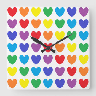 Rainbow Hearts Fyrkantig Klocka