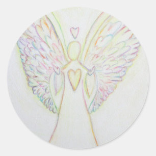 Rainbow Hearts Guardian Angel Art Anpassningsbar S Runt Klistermärke