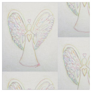 Rainbow Hearts Guardian Angel Art Fabric Material Tyg