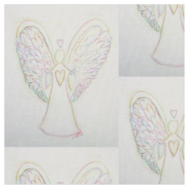 Rainbow Hearts Guardian Angel Art Fabric Material Tyg (Närbild)