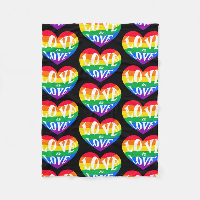 Rainbow Hearts Kärlek är Kärlek Pride Fleecefilt (Framsidan)