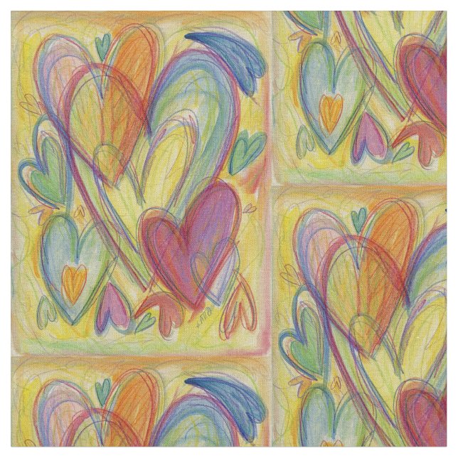 Rainbow Hearts Kärlek Art Fabric Material Tyg (Närbild)