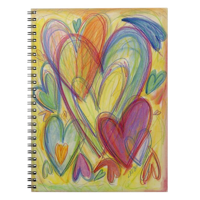 Rainbow Hearts Kärlek Art Notebook Journal Anteckningsbok (Framsidan)