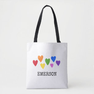 Rainbow Hearts Kids Baby NAMN Kärlek Art Roligt Tygkasse