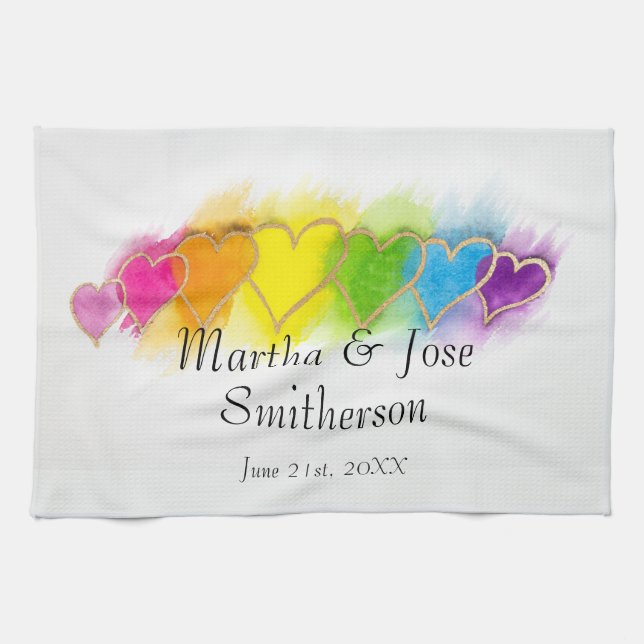Rainbow Hearts Kitchen Towels Kökshandduk (Horisontell)