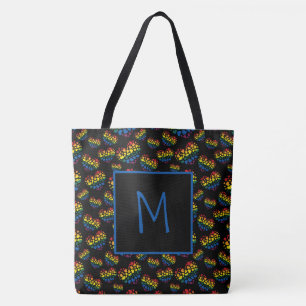 Rainbow Hearts Monogram Tote Bag Tygkasse