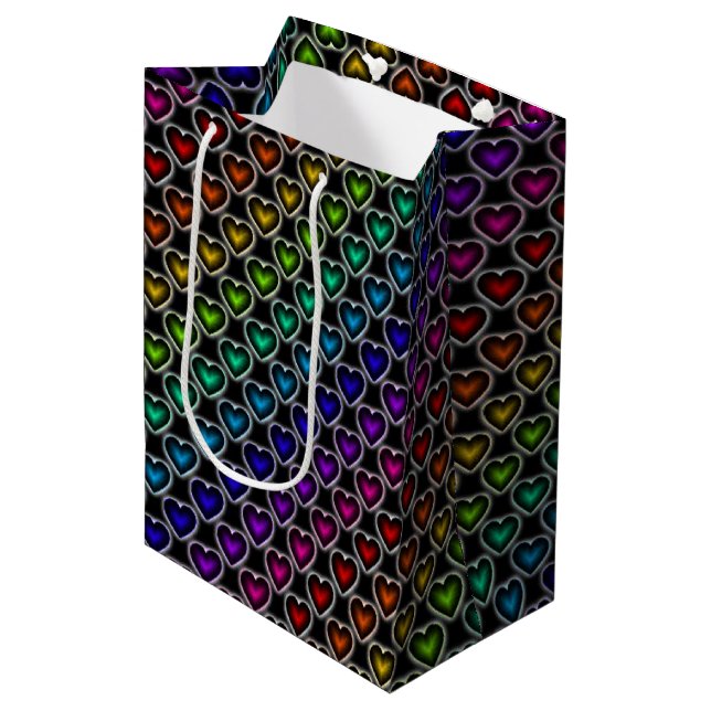 Rainbow Hearts Mönster Gift Bag (Framsidan Vinklad)