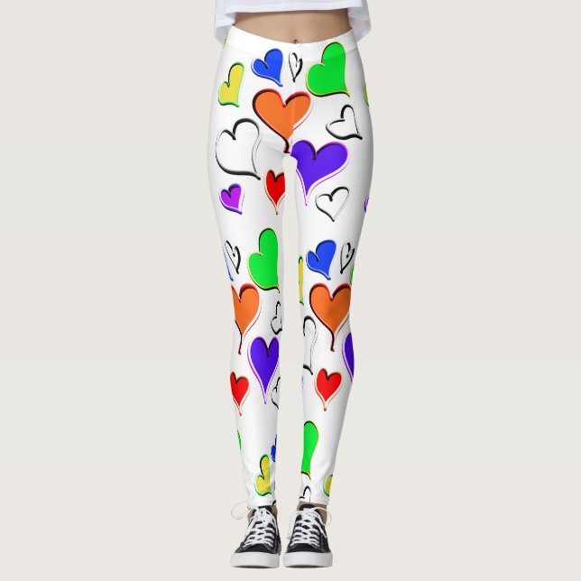 Rainbow Hearts Mönster Leggings (Framsida)
