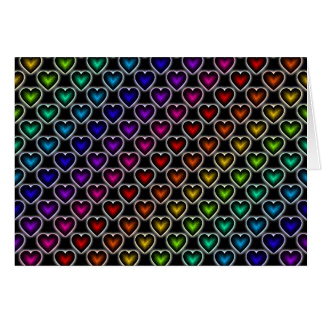 Rainbow Hearts Mönster Note Card OBS Kort (Framsidan Horizontal)
