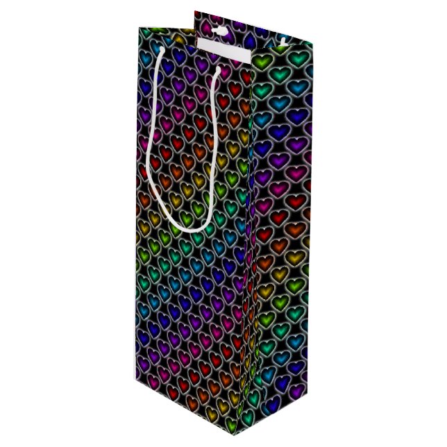 Rainbow Hearts Mönster Vin Gift Bag (Framsidan Vinklad)