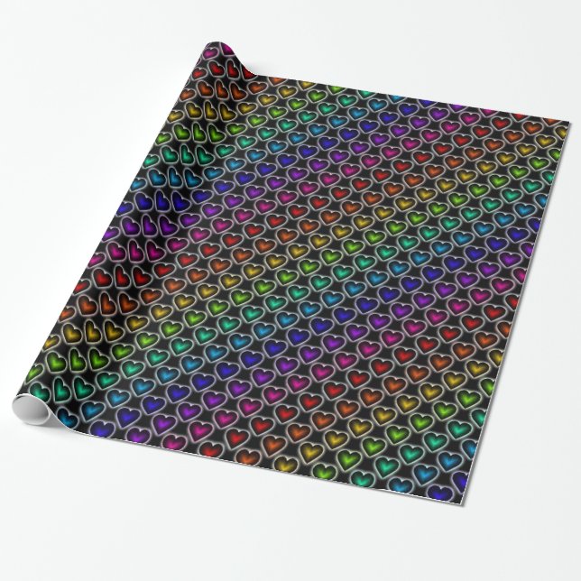 Rainbow Hearts Mönster Wrapping Papper Presentpapper (Utrullad)