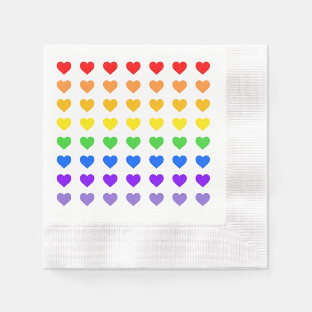 Rainbow Hearts Napkins Pappersservett (Framsidan)