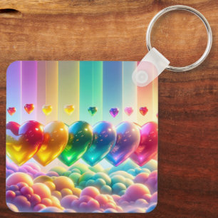Rainbow Hearts Nyckelring