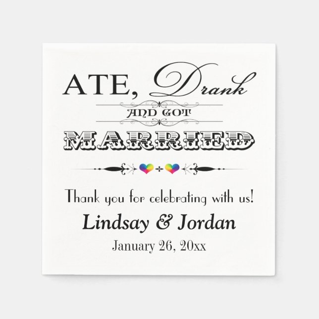 Rainbow Hearts och Scrolls Bröllop Napkins Pappersservett (Framsidan)