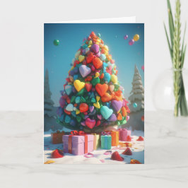Rainbow Hearts on the Christmas Tree Card Helgkort